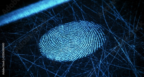 Close-up of a Blue Fingerprint on a Scratched Surface