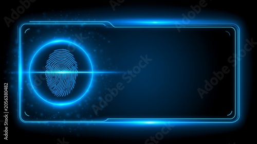 Futuristic Blue Fingerprint Scanner Interface with Copy Space