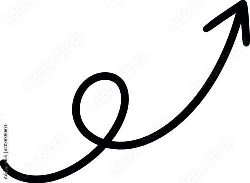 Black Curly Up Arrow Icon Swirl Growth Direction Brush Stroke