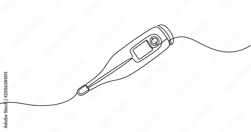 Fototapeta premium Digital thermometer outline drawing with wire. No editable stroke