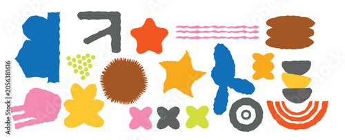 Set of colorful hand drawn abstract organic shapes