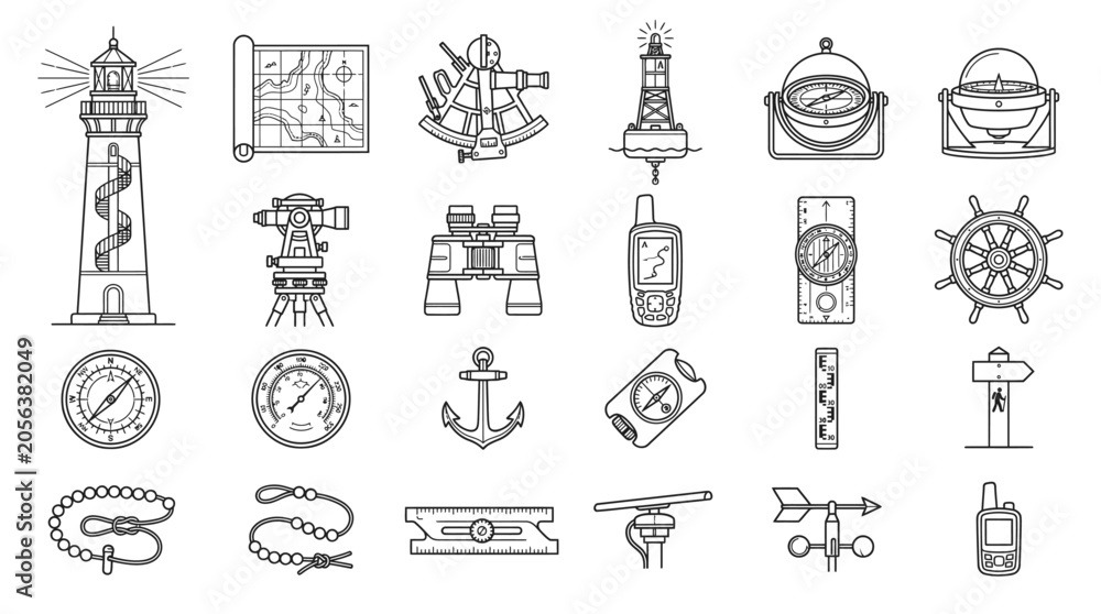 Obraz premium Nautical Navigation Icons Set