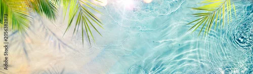 Panel kuchenny z motywem Sand And Water With Palm Leaves - Sea Shore Top View