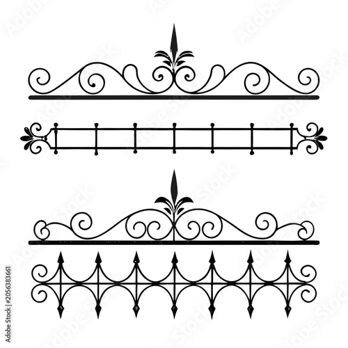 Obraz na plátně Vintage wrought iron fence and border ornament set.