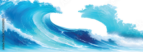 Powerful blue ocean wave crashing with large white splash on white background water splash wave pattern pure water big cresting breaking abstract background environment
