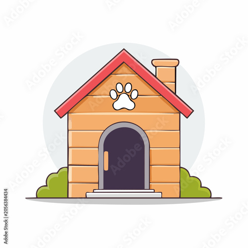 Cartoon Dog House with Paw Print Icon