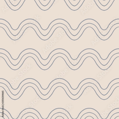 Minimal Coastal Wave Seamless Pattern on Neutral Background