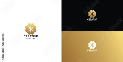 Golden star flower ornament logo template for luxury brand identity