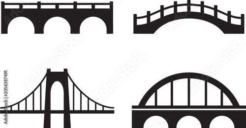 Foto Bridge silhouette vector icons set, architectural bridge structures for urban pl
