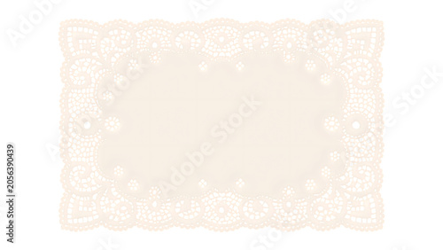 Obraz na płótnie Rectangular paper doily with intricate floral lace pattern and scalloped edges,