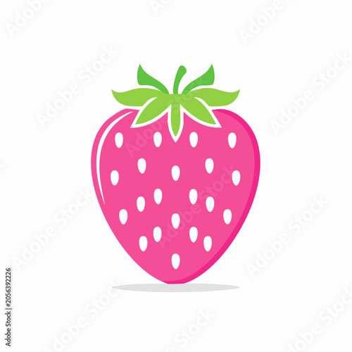 Stylized Pink Strawberry Icon with Green Leaves