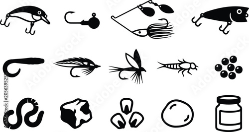 Konstfotografi Fishing lures and baits vector icons of artificial fly spinnerbait crankbait hoo