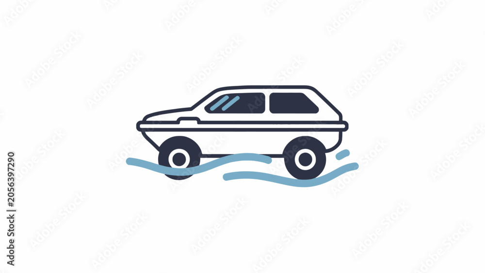 Fototapeta premium Car driving through wavy blue lines.