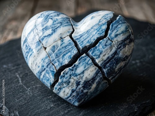 Broken geode with blue crystals on dark rough stone