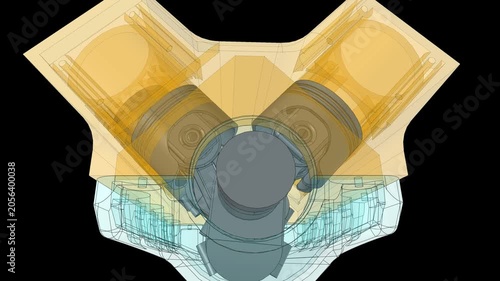 V6 Engine 3D Rendered Mechanical Motion Geometric Architecture Engineering Movement Elements Animation Loop