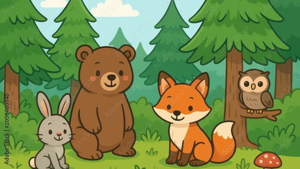 Fototapeta premium Cute forest animals gathering