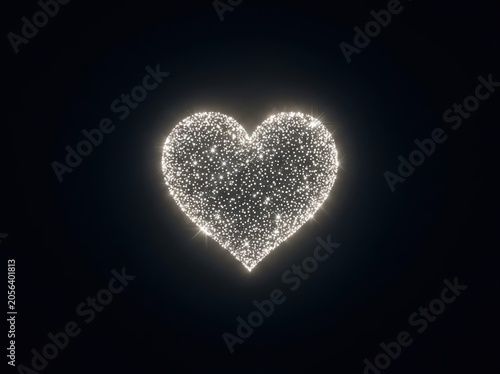 Heart shape made of small white dots on black background