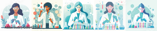 Bild auf Leinwand Vector of a female scientist conducting a laboratory experiment