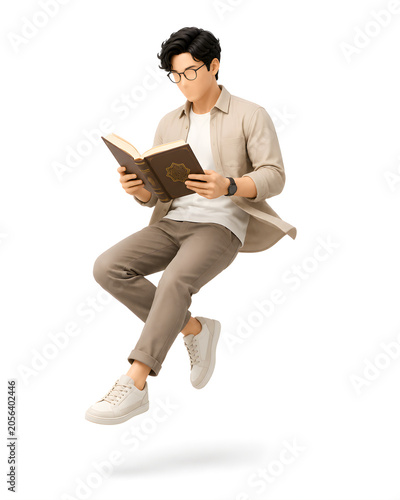 3D Faceless Male Character Floating and Reading Book