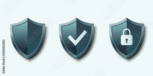 Set of protection shields futuristic lock and check. File EPS 10