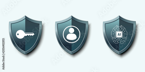 Set of  futuristic shields key person ai protection. File EPS 10