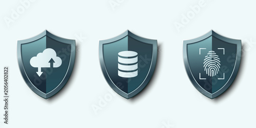 Set of  futuristic shields cloud data fingerprint protection. File EPS 10