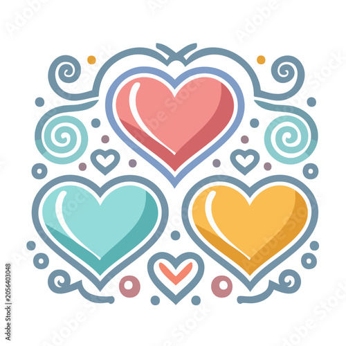 Decorative hearts illustration with swirls and dots