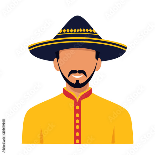 Man in Sombrero and Yellow Shirt Flat Design