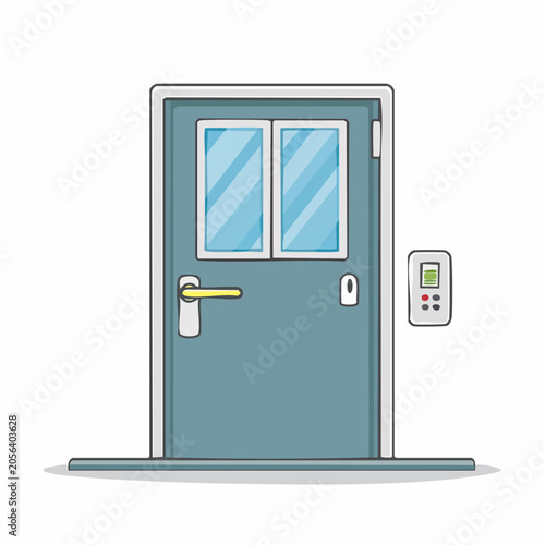 Modern Blue Door with Intercom and Glass Panes