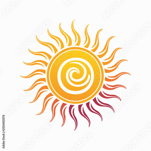 Stylized Sun Icon with Swirling Center and Rays