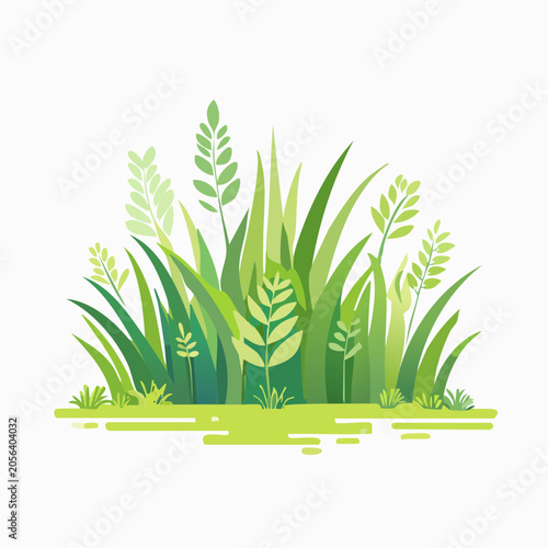 Stylized Green Grass and Leaves Illustration