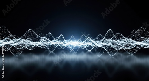 Wave-like light pattern emanating from a central source on dark reflective surface