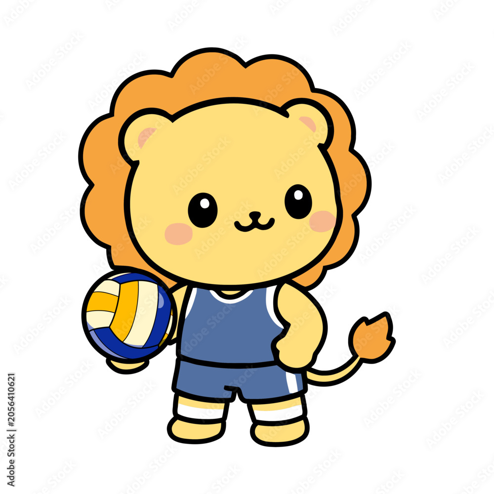 Obraz premium Cute Lion Holding Volleyball