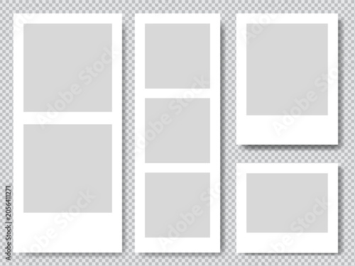 Instant Photo Frame Template Set, Realistic Photo Booth Strips and Blank Retro Picture Border Mockup