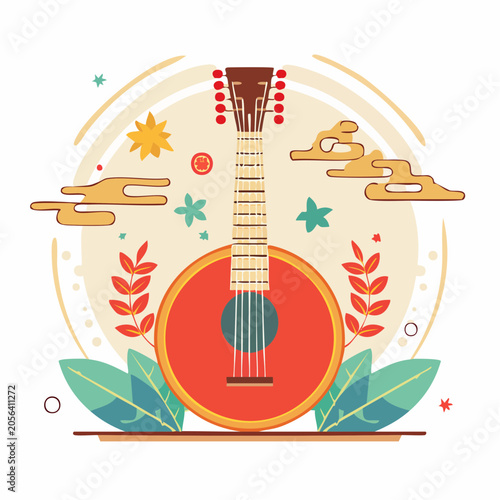 Illustration of a Ruan Chinese traditional instrument