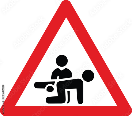 Photos Warning sign depicting a person in a compromising position a graphic symbol for