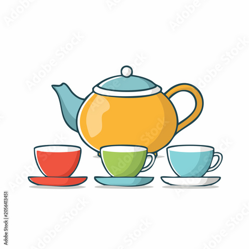 Teapot and Cups Illustration