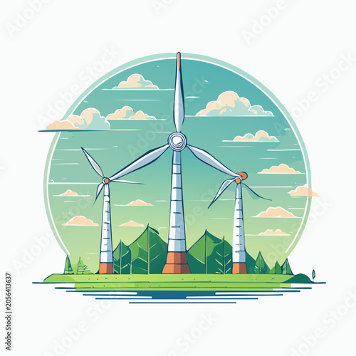 Wind Turbines Generating Clean Energy in a Green Landscape