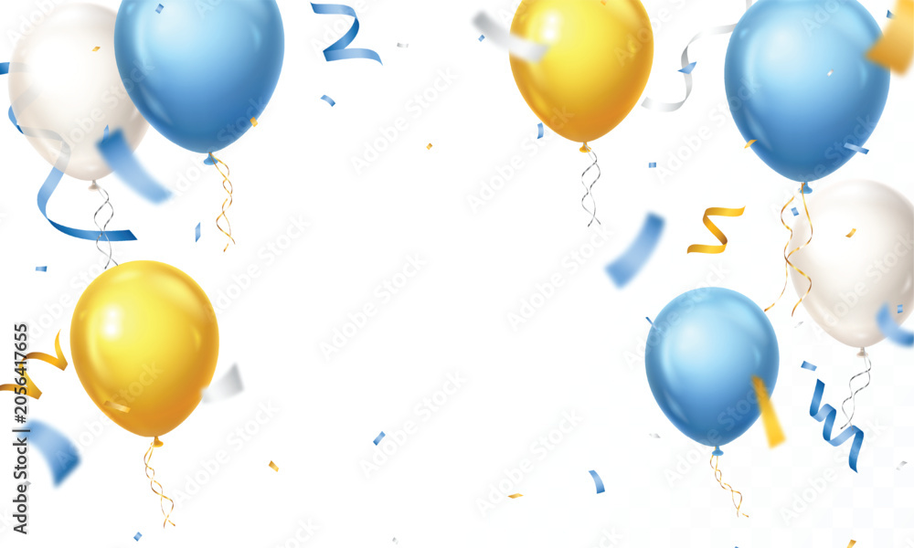 Fototapeta premium Argentina national flag color balloon with confetti and ribbons, blue, yellow and silver for celebration template banner