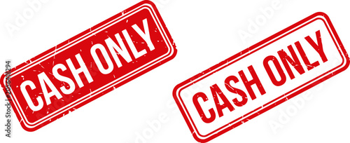 Set of two red cash only grunge rubber stamp designs with rectangle, illustration
