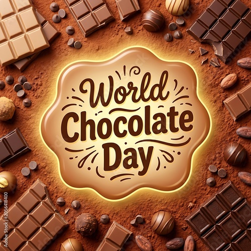 Chocolate treats and sweets on cocoa powder background for world chocolate day celebration