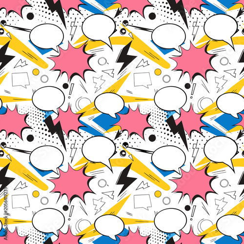 Seamless Pop Art Pattern with Speech Bubbles and Comic Book Elements