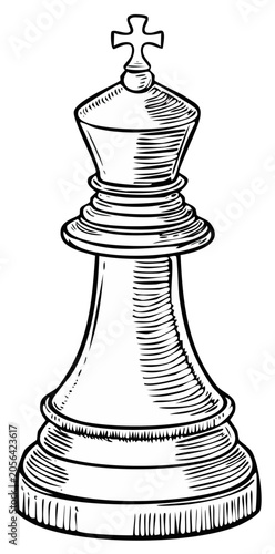 Black and White Drawing of a Chess King Piece with a Crown