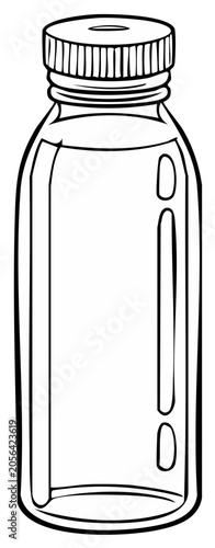 Clear glass bottle with liquid and screw cap isolated line art drawing