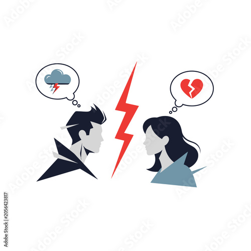 Couple conflict, breakup, relationship issues, emotions, broken heart, storm cloud