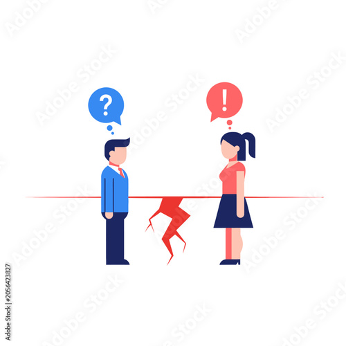 Couple with communication gap, relationship conflict, misunderstanding, argument illustration