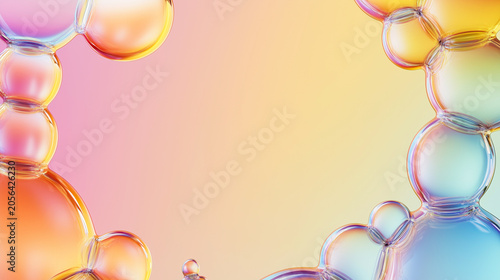 Abstract gradient background with soap bubbles, macro shot of liquid texture