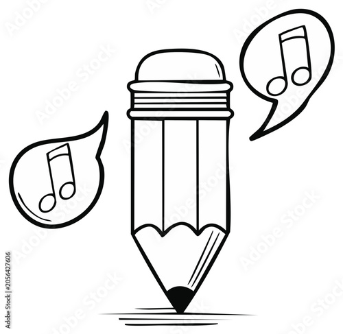Doodle Pencil Drawing Musical Notes in Speech Bubbles