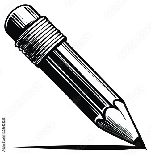 Illustration of a Pencil with Eraser and Graphite on White