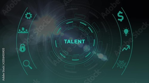 Open your talent and potential. Talented human resources - company success.Circular hud interface,abstract blue technology network background.